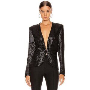 Smythe Ruched Metallic Jacket in Black Lame